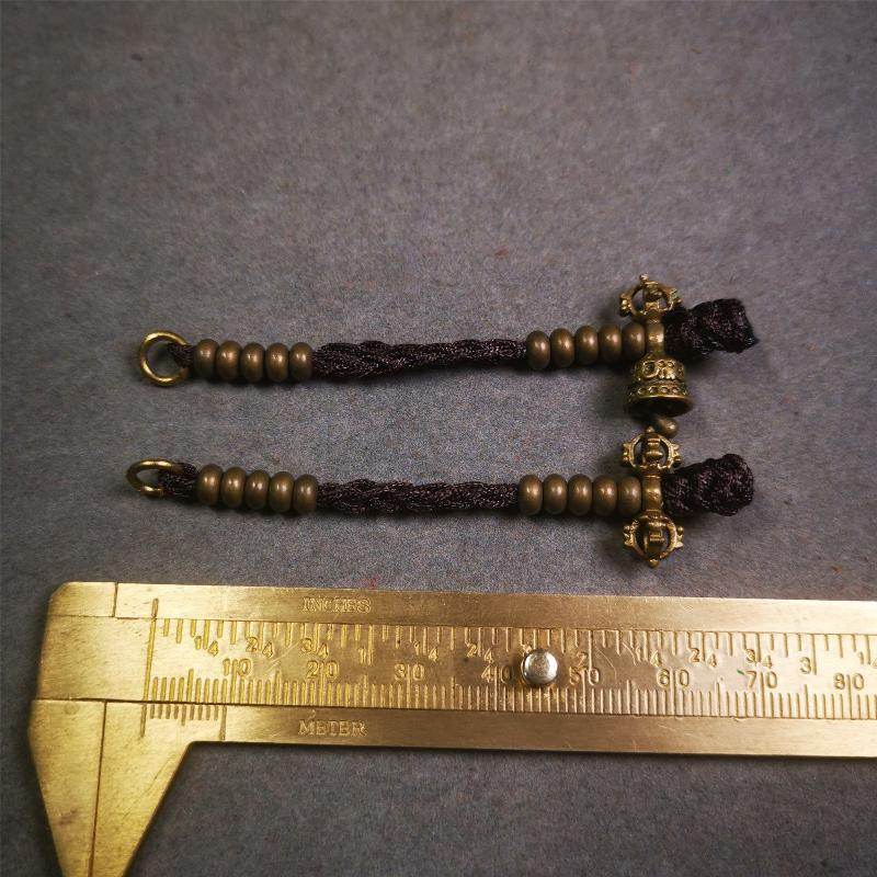 5mm Brass Prayer Bead Counters with Dorje Bell Pendant - Tibetan Buddhist art, size reference