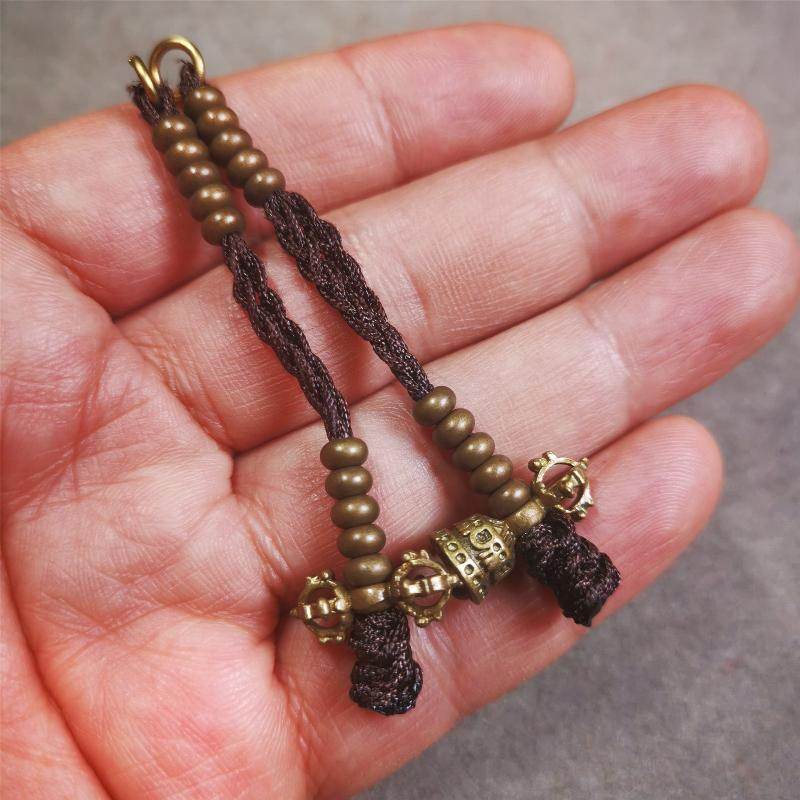 5mm Brass Prayer Bead Counters with Dorje Bell Pendant - Tibetan Buddhist art, view 4