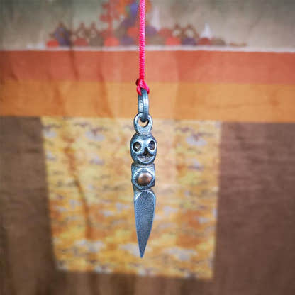 Skull Phurba - 2.16" - Tibetan Buddhist art, detailed view