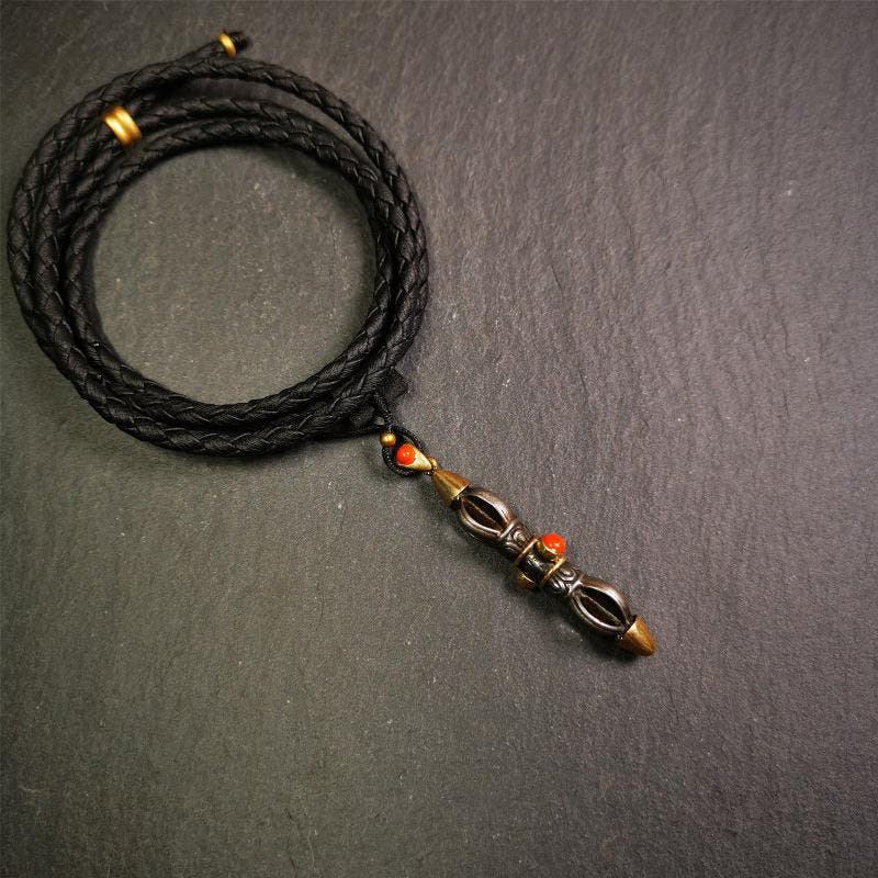 Five-pronged Vajra Necklace 1.96" - Tibetan Buddhist bead necklace, detailed view