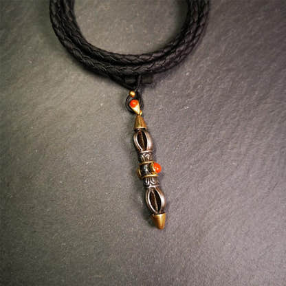 Five-pronged Vajra Necklace 1.96" - Tibetan Buddhist bead necklace, view 4