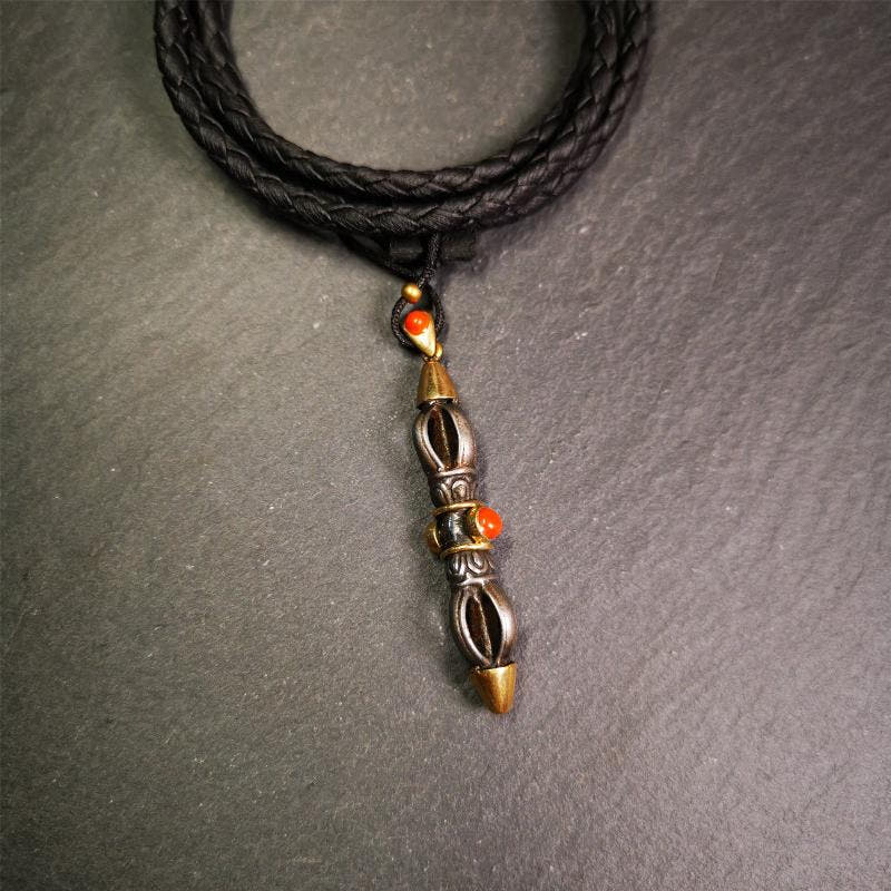 Five-pronged Vajra Necklace 1.96" - Tibetan Buddhist bead necklace, view 4