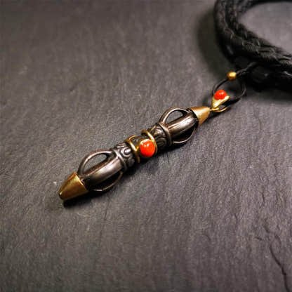 Five-pronged Vajra Necklace 1.96" - Tibetan Buddhist bead necklace, view 5