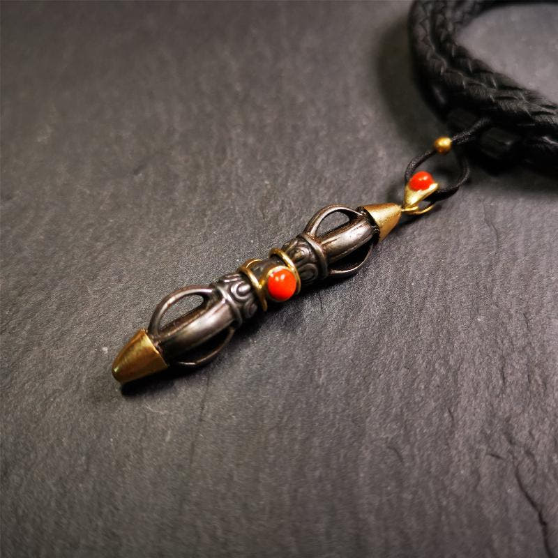 Five-pronged Vajra Necklace 1.96" - Tibetan Buddhist bead necklace, view 5