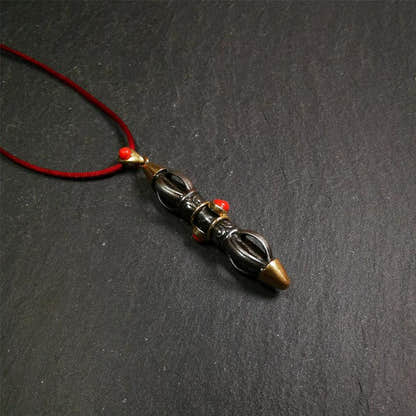 Five-pronged Vajra Necklace 1.96" - Tibetan Buddhist bead necklace, view 6