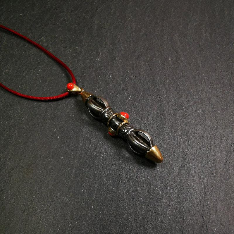Five-pronged Vajra Necklace 1.96" - Tibetan Buddhist bead necklace, view 6