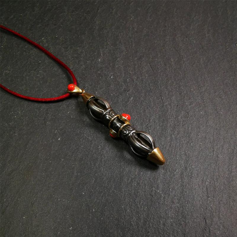 Five-pronged Vajra Necklace 1.96" - Tibetan Buddhist bead necklace, view 6
