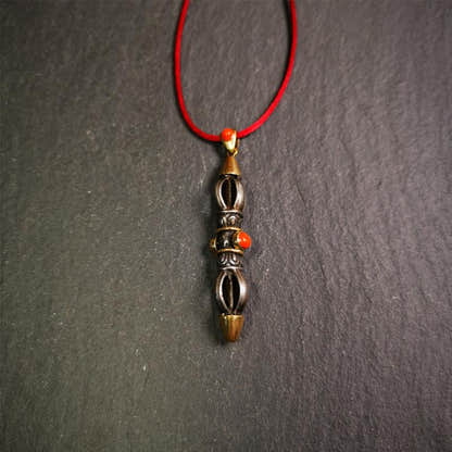 Five-pronged Vajra Necklace 1.96" - Tibetan Buddhist bead necklace, view 7