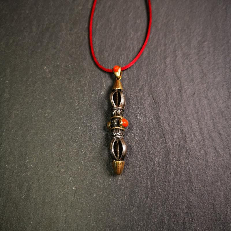 Five-pronged Vajra Necklace 1.96" - Tibetan Buddhist bead necklace, view 7