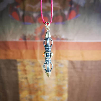 Five-pronged Vajra Necklace 1.96" - Tibetan Buddhist bead necklace, view 8