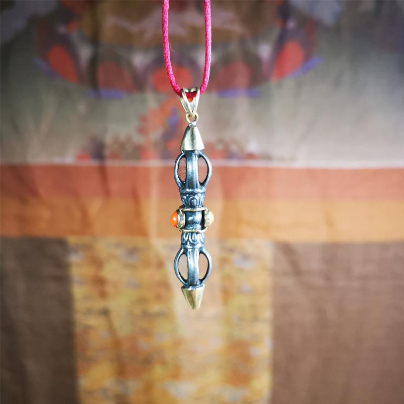 Five-pronged Vajra Necklace 1.96" - Tibetan Buddhist bead necklace, view 8