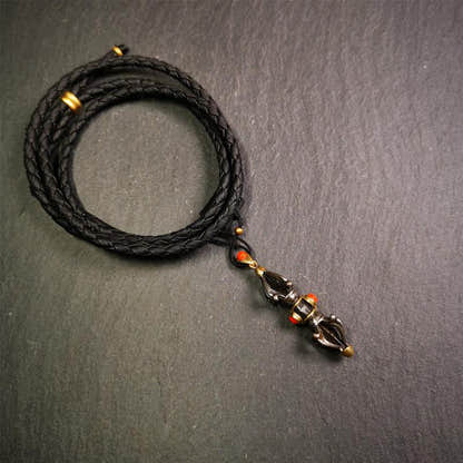 Five-pronged Vajra Necklace 1.77" - Tibetan Buddhist bead necklace, detailed view