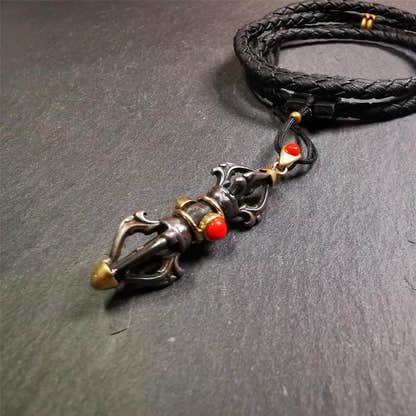 Five-pronged Vajra Necklace 1.77" - Tibetan Buddhist bead necklace, view 4
