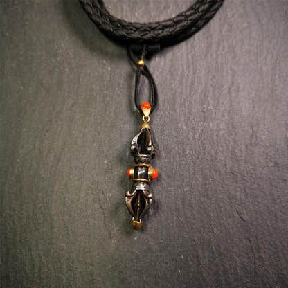 Five-pronged Vajra Necklace 1.77" - Tibetan Buddhist bead necklace, view 5