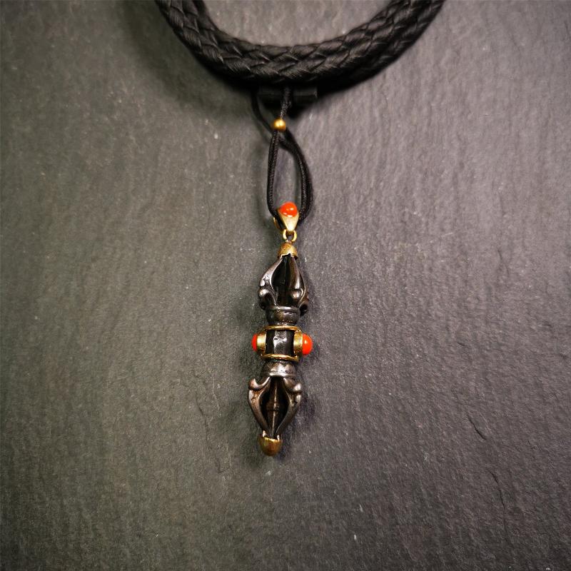 Five-pronged Vajra Necklace 1.77" - Tibetan Buddhist bead necklace, view 5