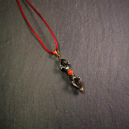 Five-pronged Vajra Necklace 1.77" - Tibetan Buddhist bead necklace, view 6