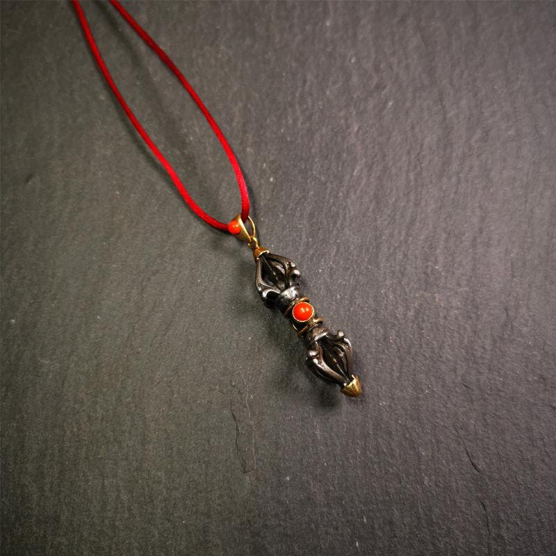 Five-pronged Vajra Necklace 1.77" - Tibetan Buddhist bead necklace, view 6