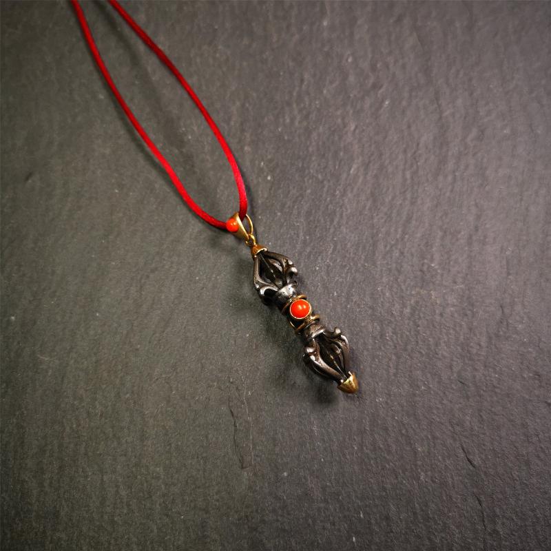 Five-pronged Vajra Necklace 1.77" - Tibetan Buddhist bead necklace, view 6