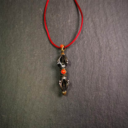 Five-pronged Vajra Necklace 1.77" - Tibetan Buddhist bead necklace, view 7