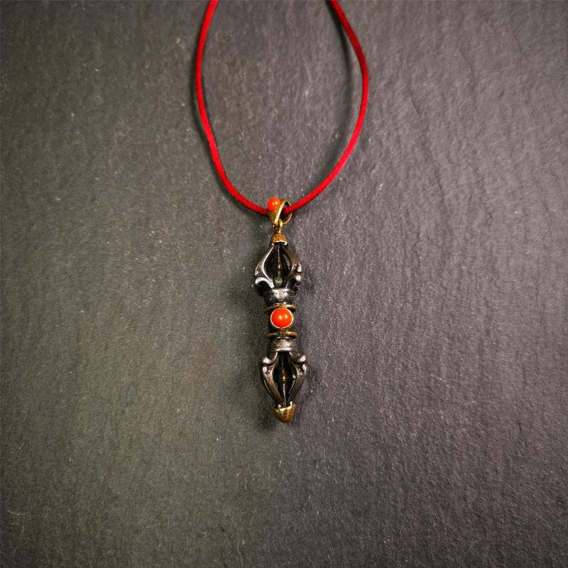 Five-pronged Vajra Necklace 1.77" - Tibetan Buddhist bead necklace, view 7
