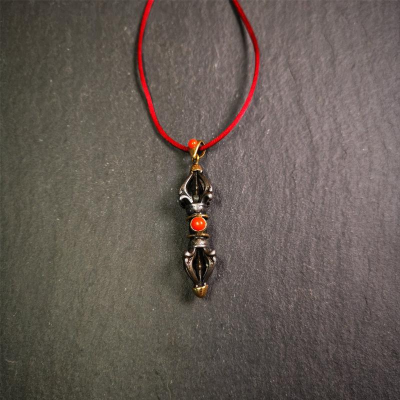 Five-pronged Vajra Necklace 1.77" - Tibetan Buddhist bead necklace, view 7