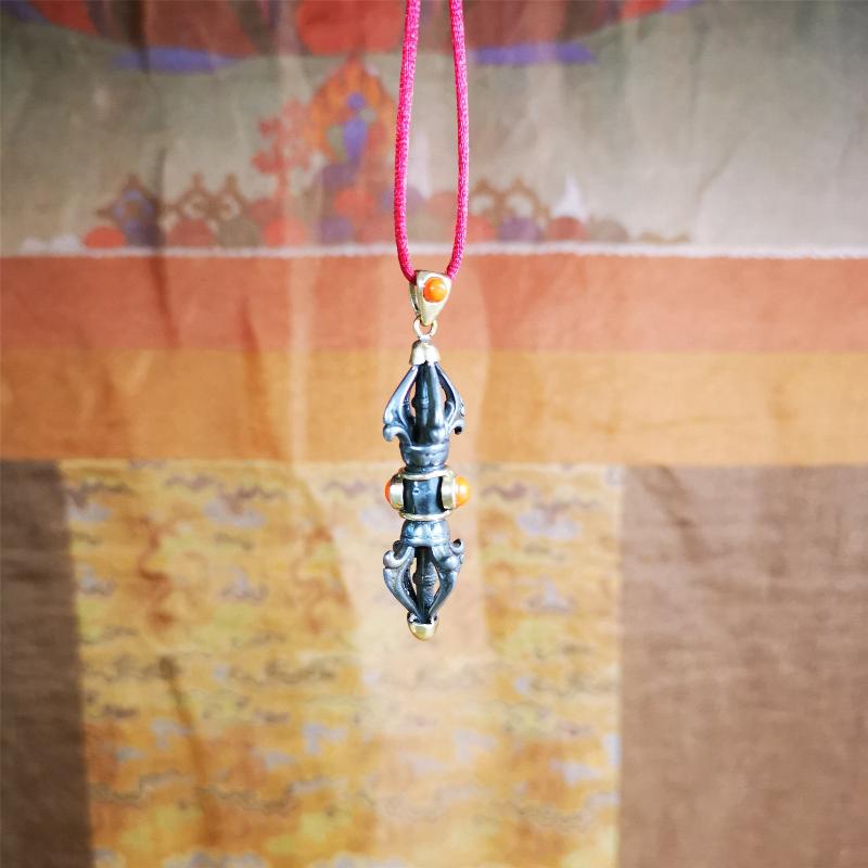 Five-pronged Vajra Necklace 1.77" - Tibetan Buddhist bead necklace, view 8