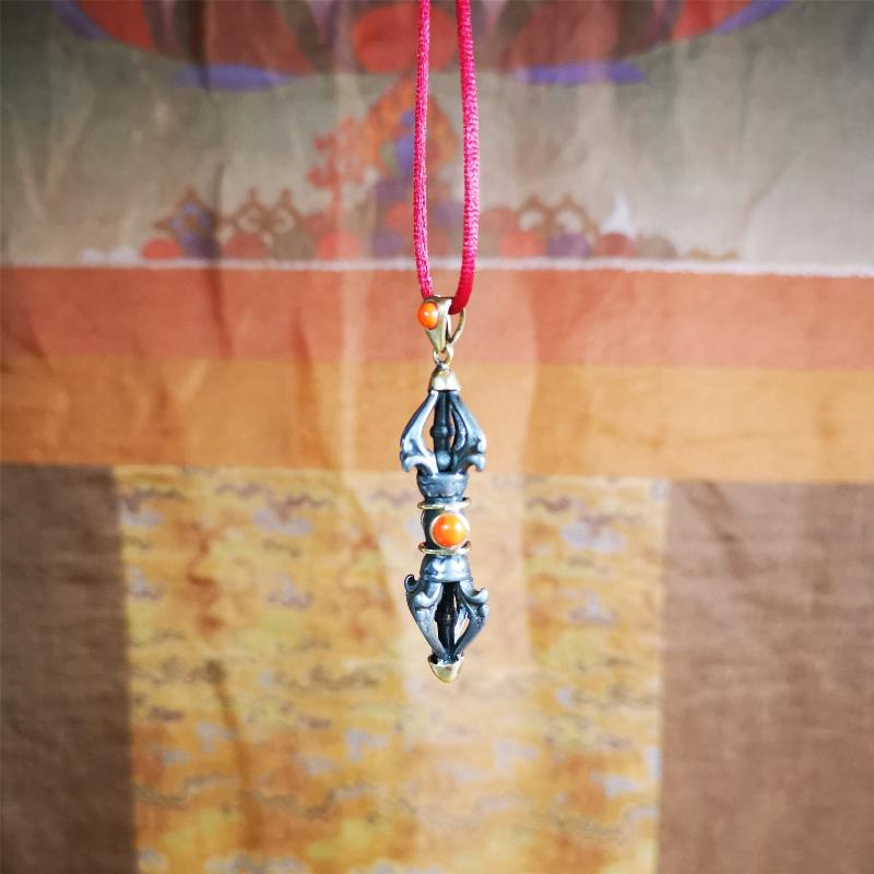Five-pronged Vajra Necklace 1.77" - Tibetan Buddhist bead necklace, view 9
