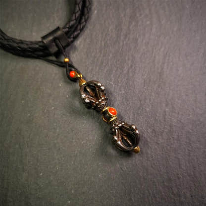 Five-pronged Vajra Necklace 2.0" - Tibetan Buddhist bead necklace, front view