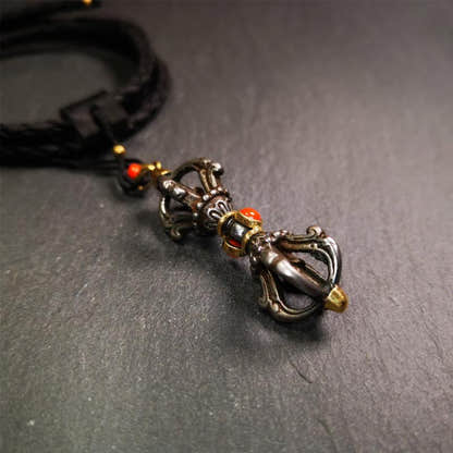Five-pronged Vajra Necklace 2.0" - Tibetan Buddhist bead necklace, close-up detail