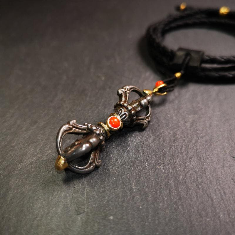 Five-pronged Vajra Necklace 2.0" - Tibetan Buddhist bead necklace, view 4