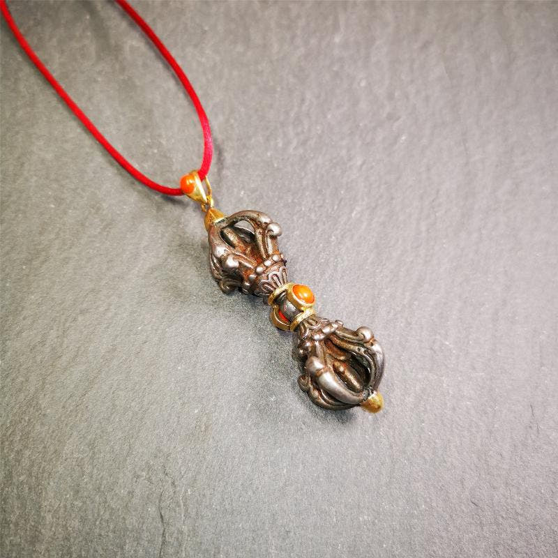 Five-pronged Vajra Necklace 2.0" - Tibetan Buddhist bead necklace, view 6