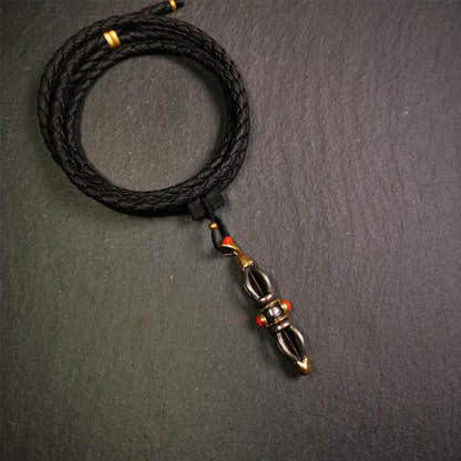 Five-pronged Vajra Necklace 1.77" - Tibetan Buddhist bead necklace, detailed view