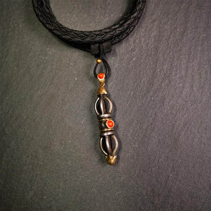 Five-pronged Vajra Necklace 1.77" - Tibetan Buddhist bead necklace, view 4