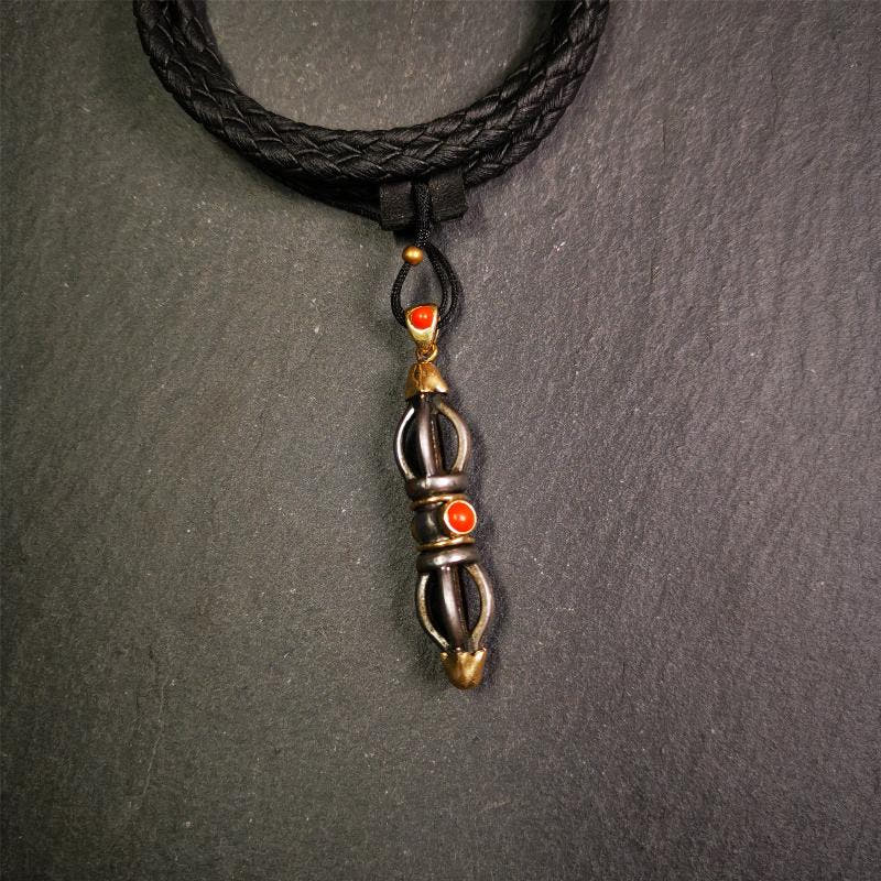 Five-pronged Vajra Necklace 1.77" - Tibetan Buddhist bead necklace, view 4