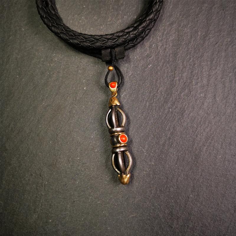 Five-pronged Vajra Necklace 1.77" - Tibetan Buddhist bead necklace, view 4