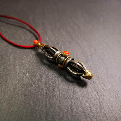 Five-pronged Vajra Necklace 1.77" - Tibetan Buddhist bead necklace, view 6