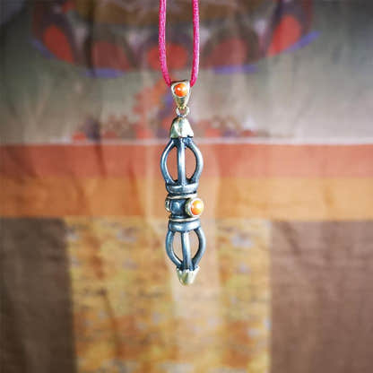 Five-pronged Vajra Necklace 1.77" - Tibetan Buddhist bead necklace, view 8