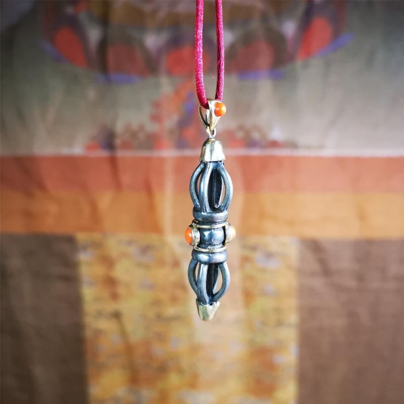 Five-pronged Vajra Necklace 1.77" - Tibetan Buddhist bead necklace, view 9