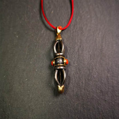Five-pronged Vajra Necklace 1.77" - Tibetan Buddhist bead necklace, view 7