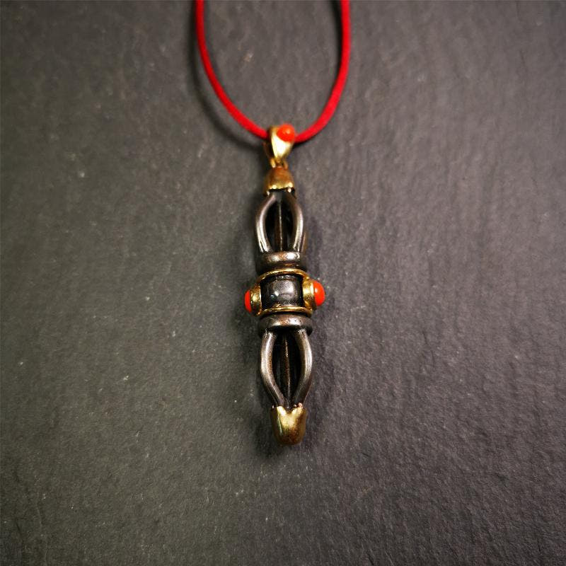 Five-pronged Vajra Necklace 1.77" - Tibetan Buddhist bead necklace, view 7