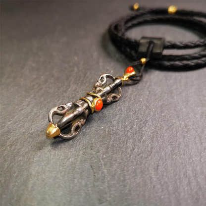 Five-pronged Vajra Necklace 1.77" - Tibetan Buddhist bead necklace, view 5