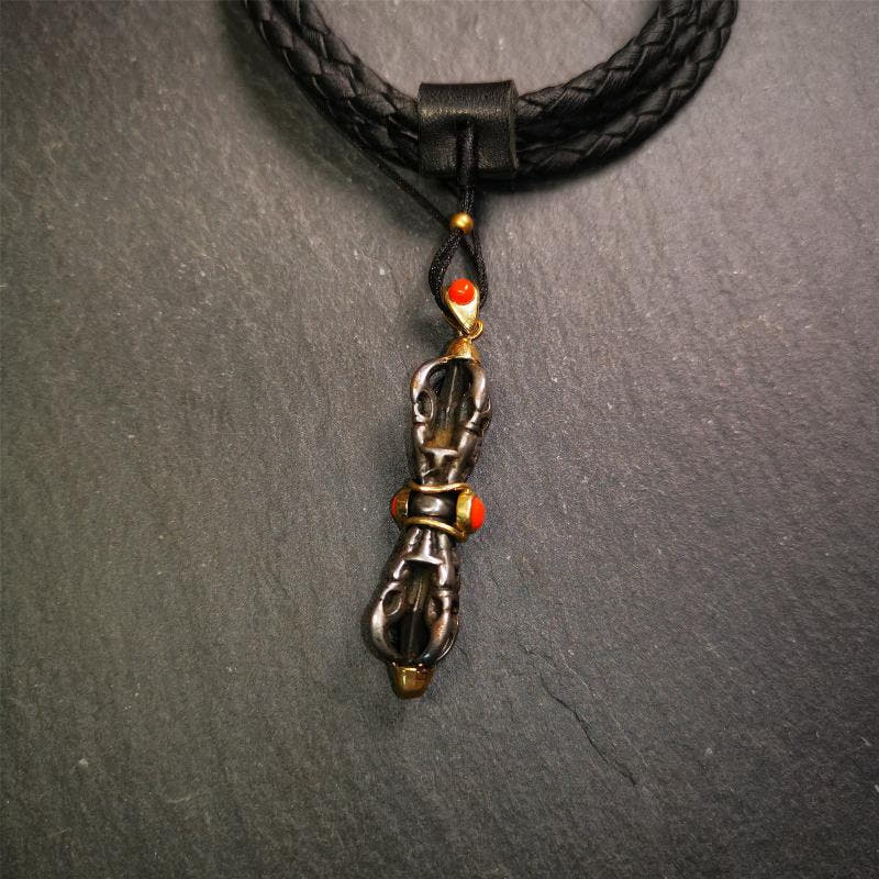 Five-pronged Vajra Necklace 1.77" - Tibetan Buddhist bead necklace, view 4