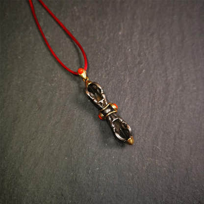 Five-pronged Vajra Necklace 1.77" - Tibetan Buddhist bead necklace, view 6