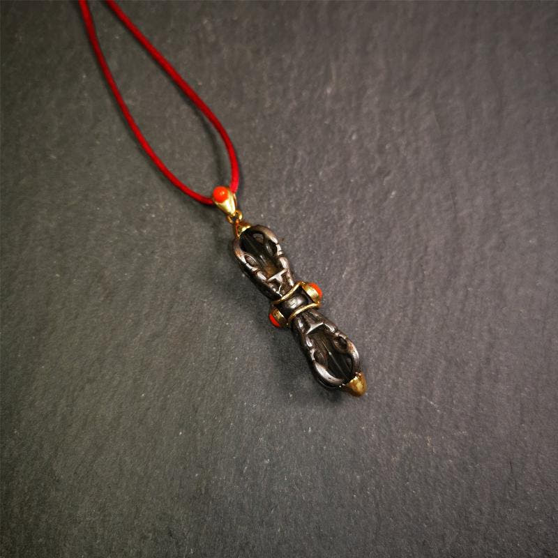 Five-pronged Vajra Necklace 1.77" - Tibetan Buddhist bead necklace, view 6