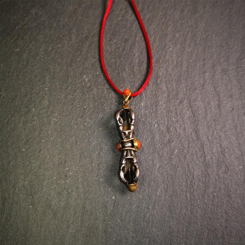 Five-pronged Vajra Necklace 1.77" - Tibetan Buddhist bead necklace, view 7