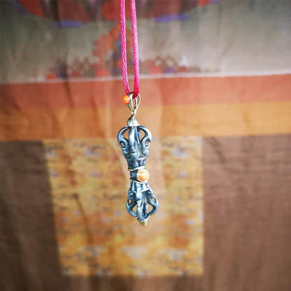 Five-pronged Vajra Necklace 1.77" - Tibetan Buddhist bead necklace, view 9