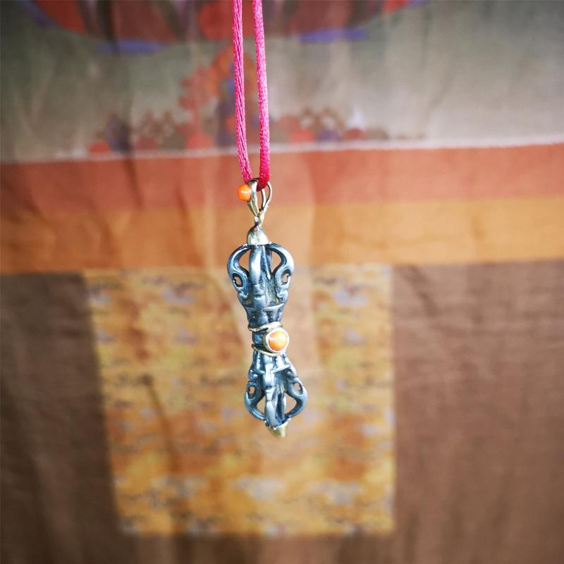 Five-pronged Vajra Necklace 1.77" - Tibetan Buddhist bead necklace, view 9