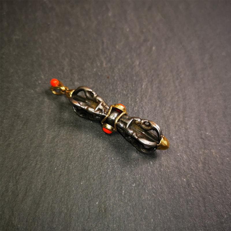 Five-pronged Vajra Necklace 1.77" - Tibetan Buddhist bead necklace, view 10