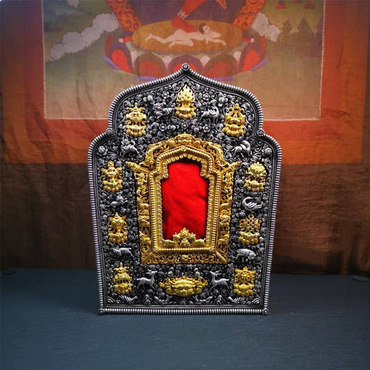 Big Gau Shrine 9" - Tibetan Buddhist art, front view