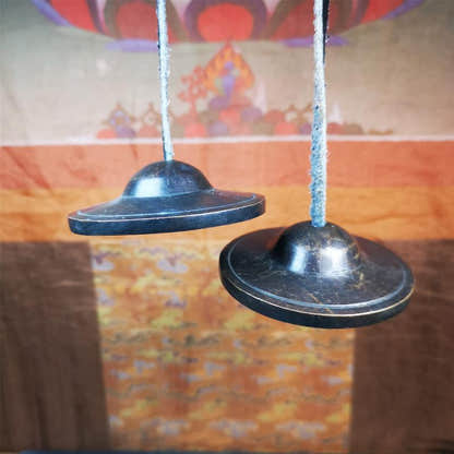 Special Brass Tingsha Set - 2.6" - Tibetan Buddhist art, view 9